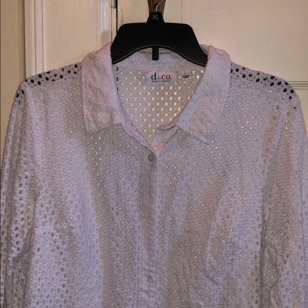 White eyelet long sleeve button down